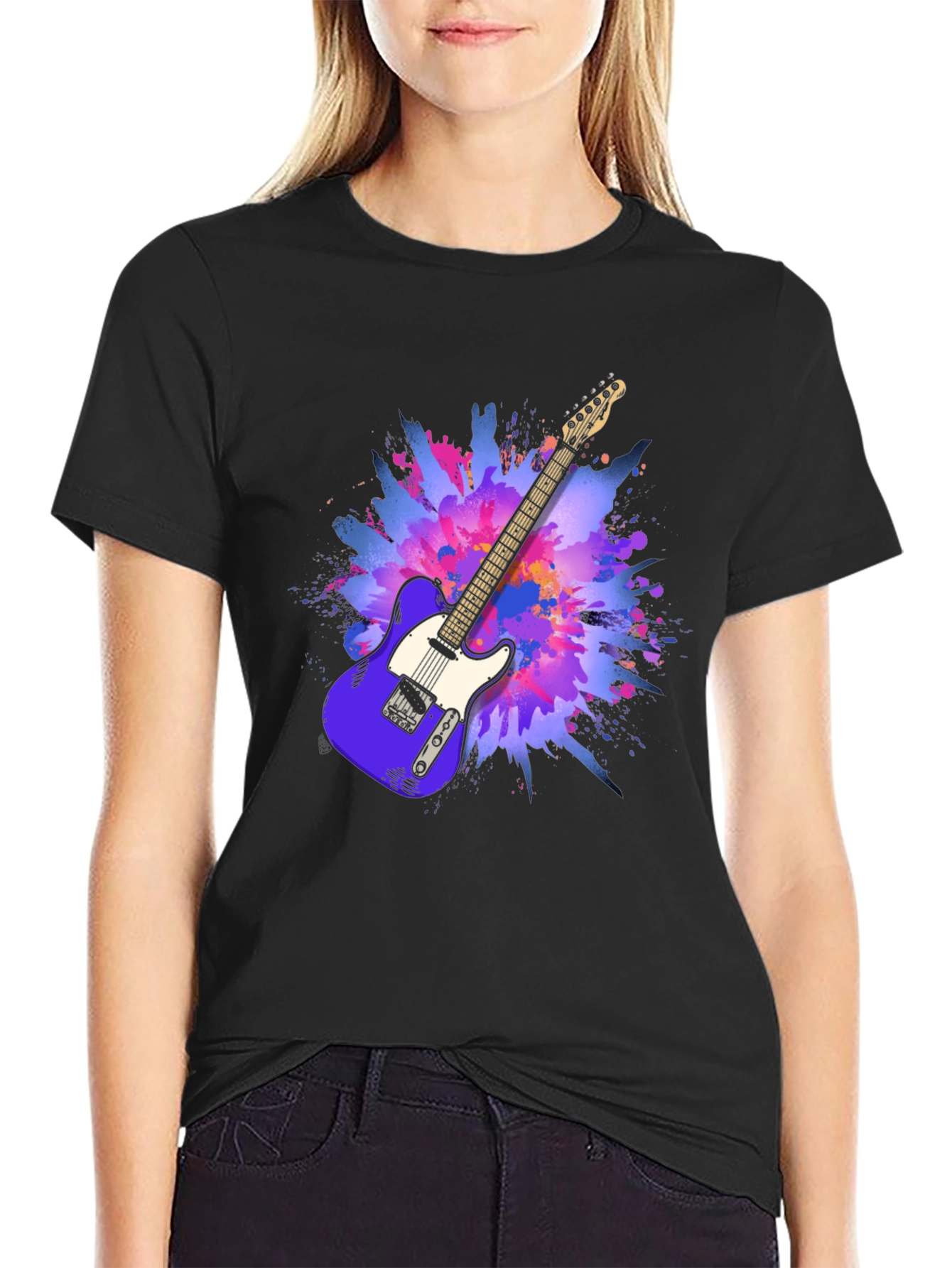 Guitar Splash Graphic T-Shirt - Black