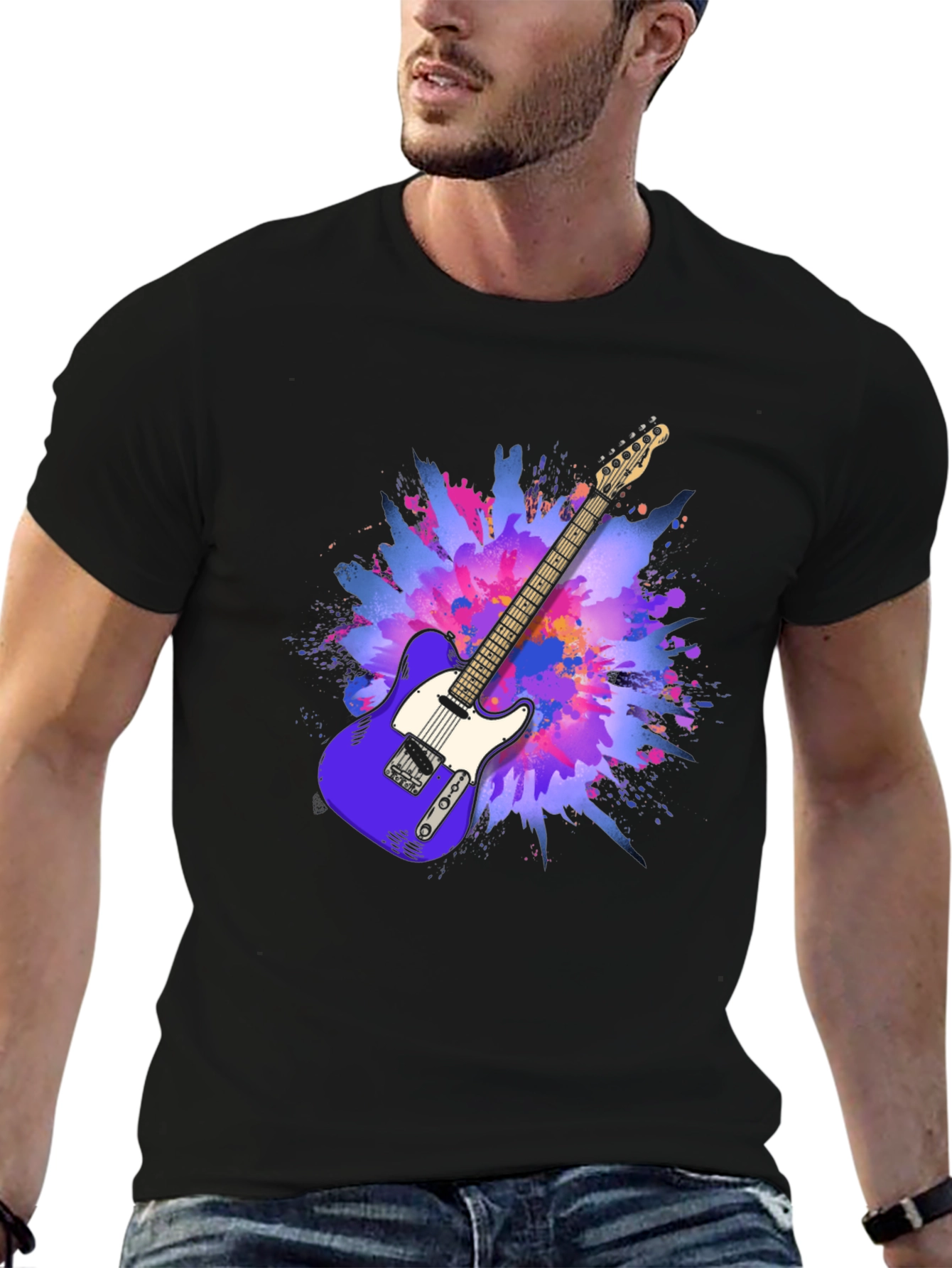 Guitar Splash Graphic T-Shirt - Black