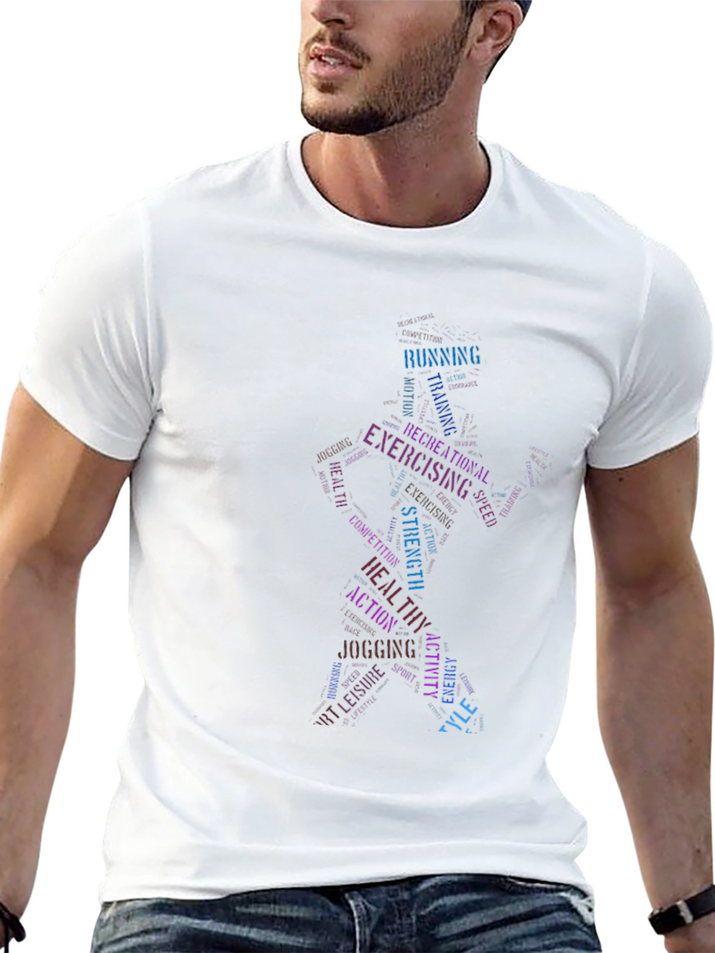 Fitness Word Art Graphic T-Shirt - Exercise Tee