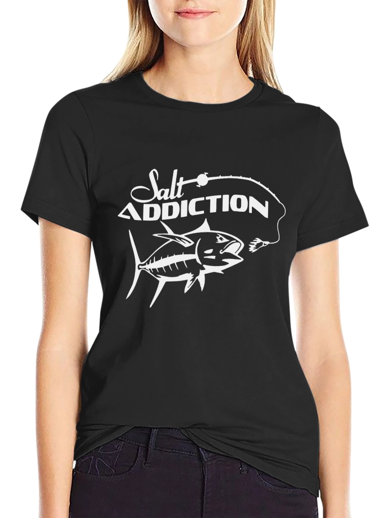 Salt Addiction Black T-Shirt Fishing Angler Graphic Tee