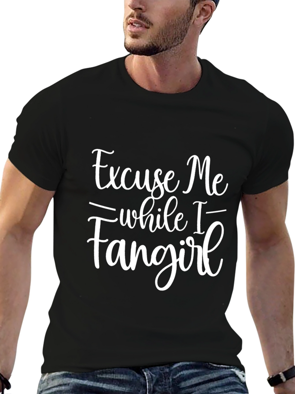 Excuse Me While I Fangirl Black Graphic Tee