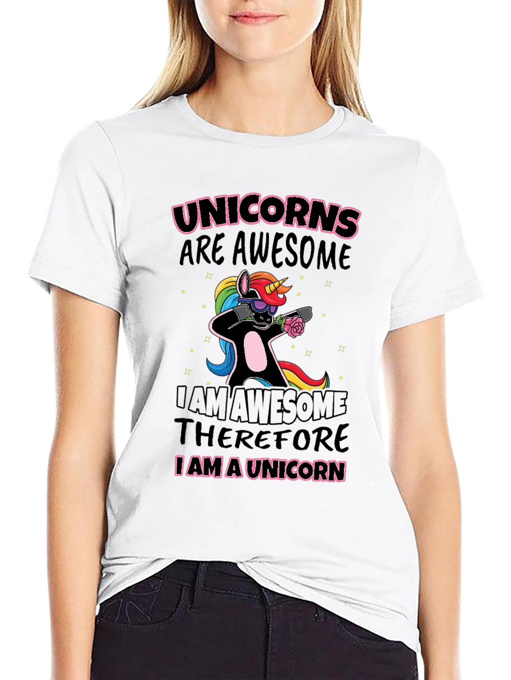 Unicorns Are Awesome Black Graphic T-Shirt