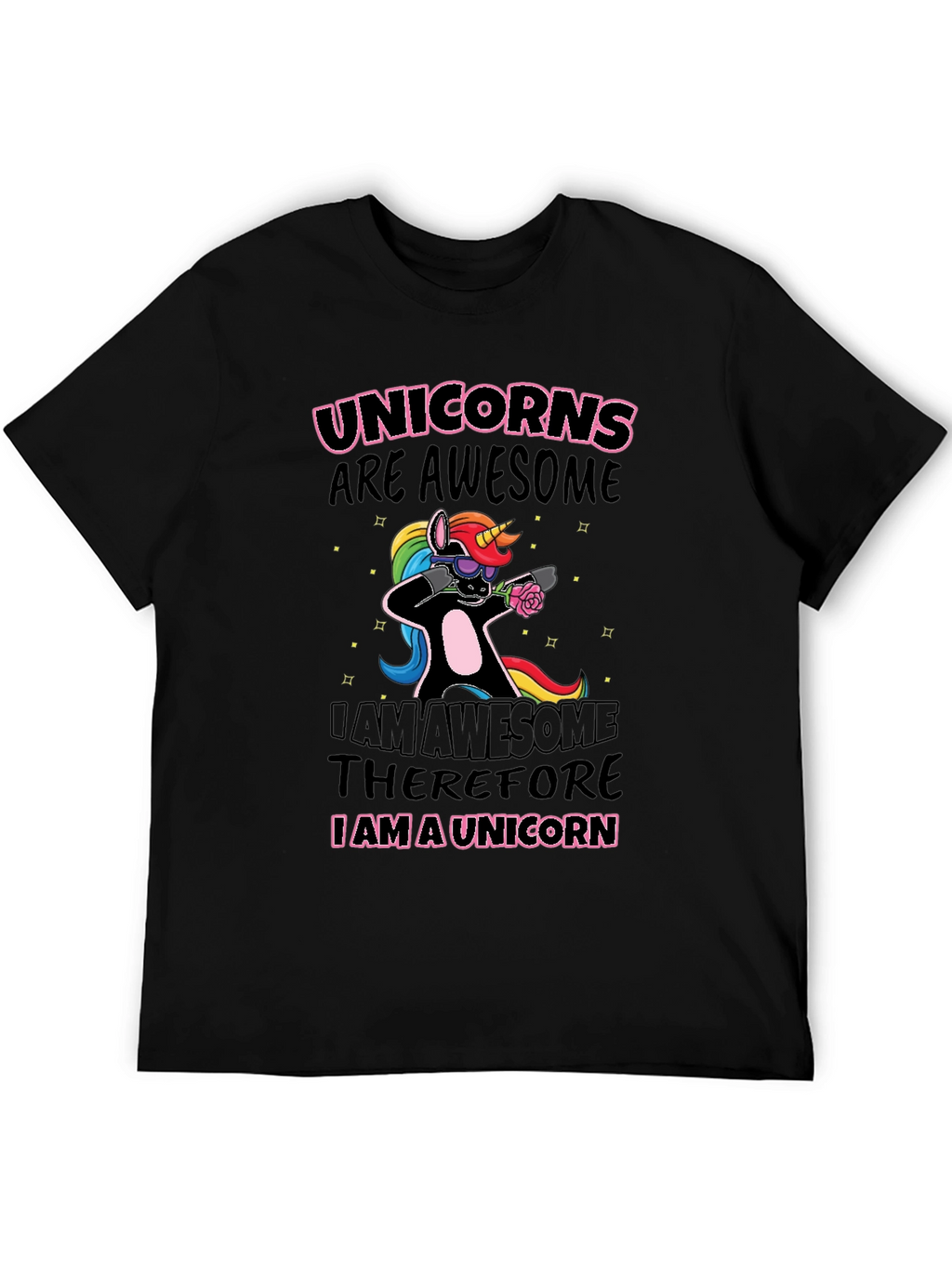 Unicorns Are Awesome Black Graphic T-Shirt