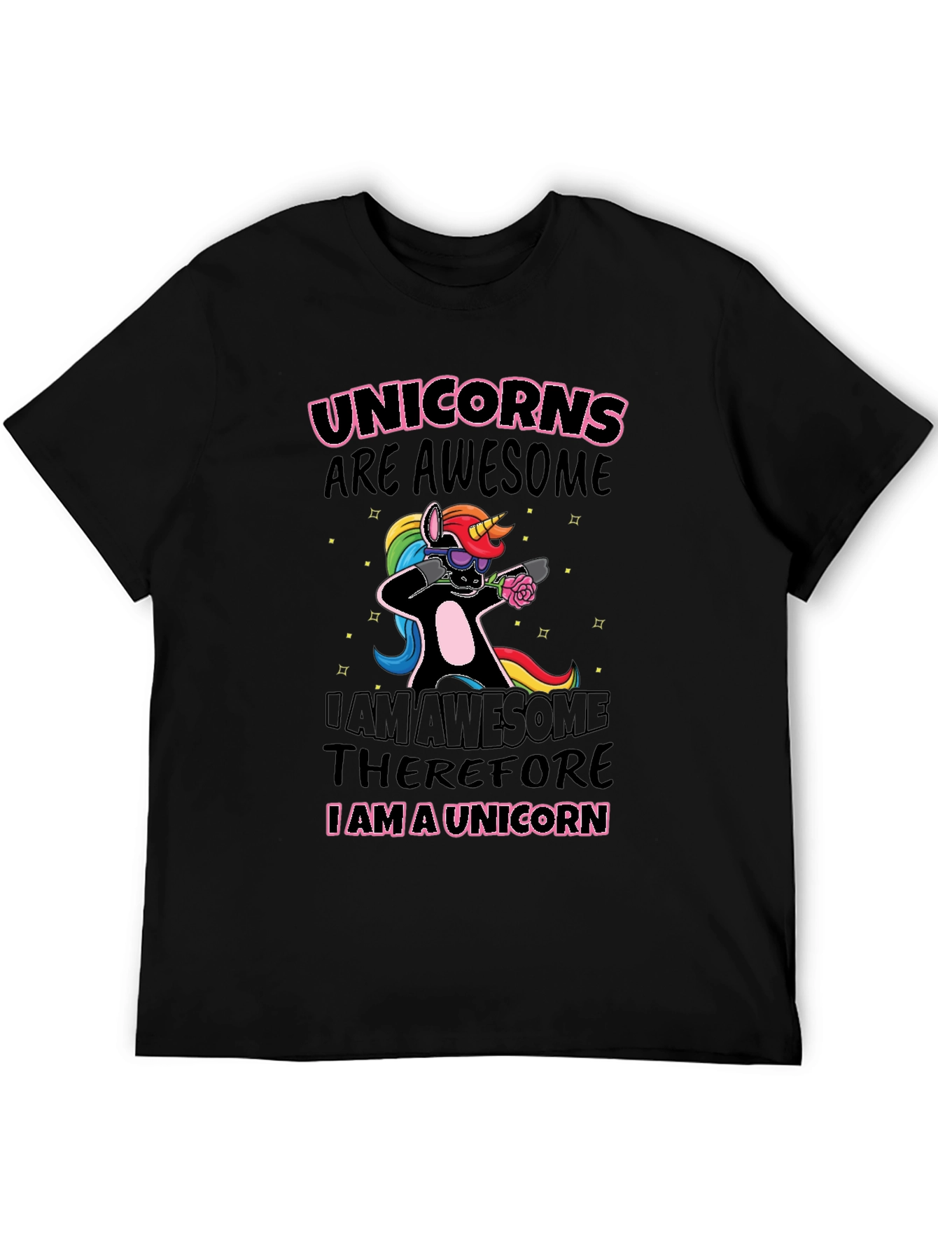 Unicorns Are Awesome Black Graphic T-Shirt