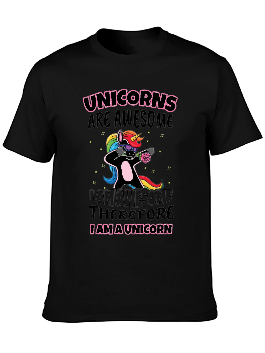 Unicorns Are Awesome Black Graphic T-Shirt