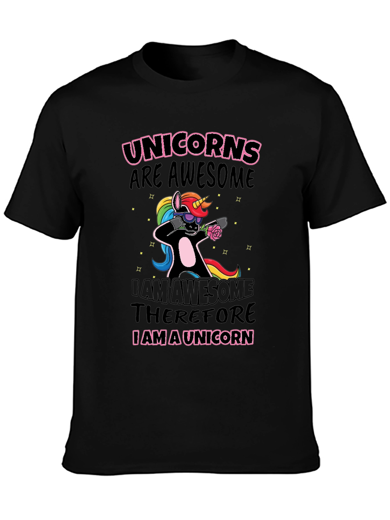 Unicorns Are Awesome Black Graphic T-Shirt