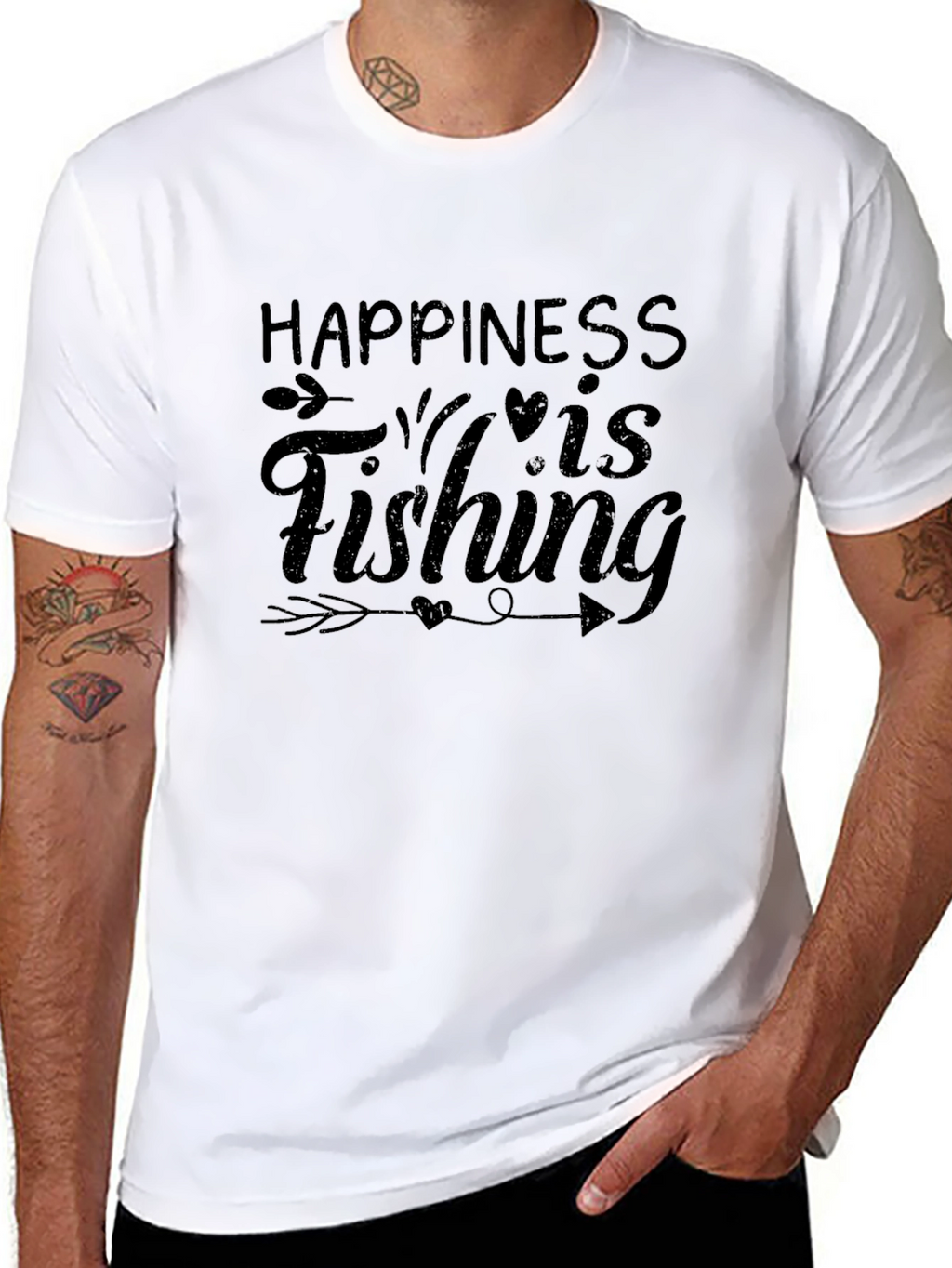 Happiness is Fishing Black Graphic T-Shirt