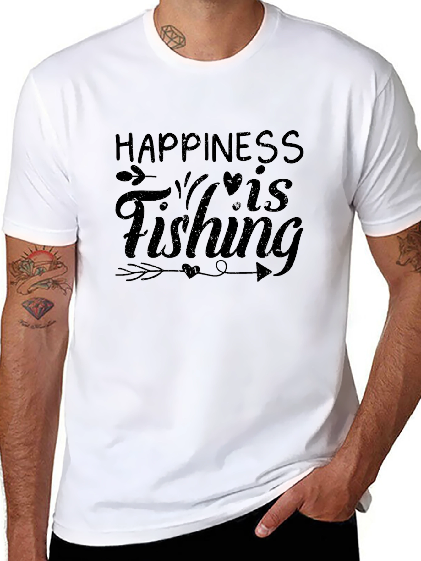 Happiness is Fishing Black Graphic T-Shirt