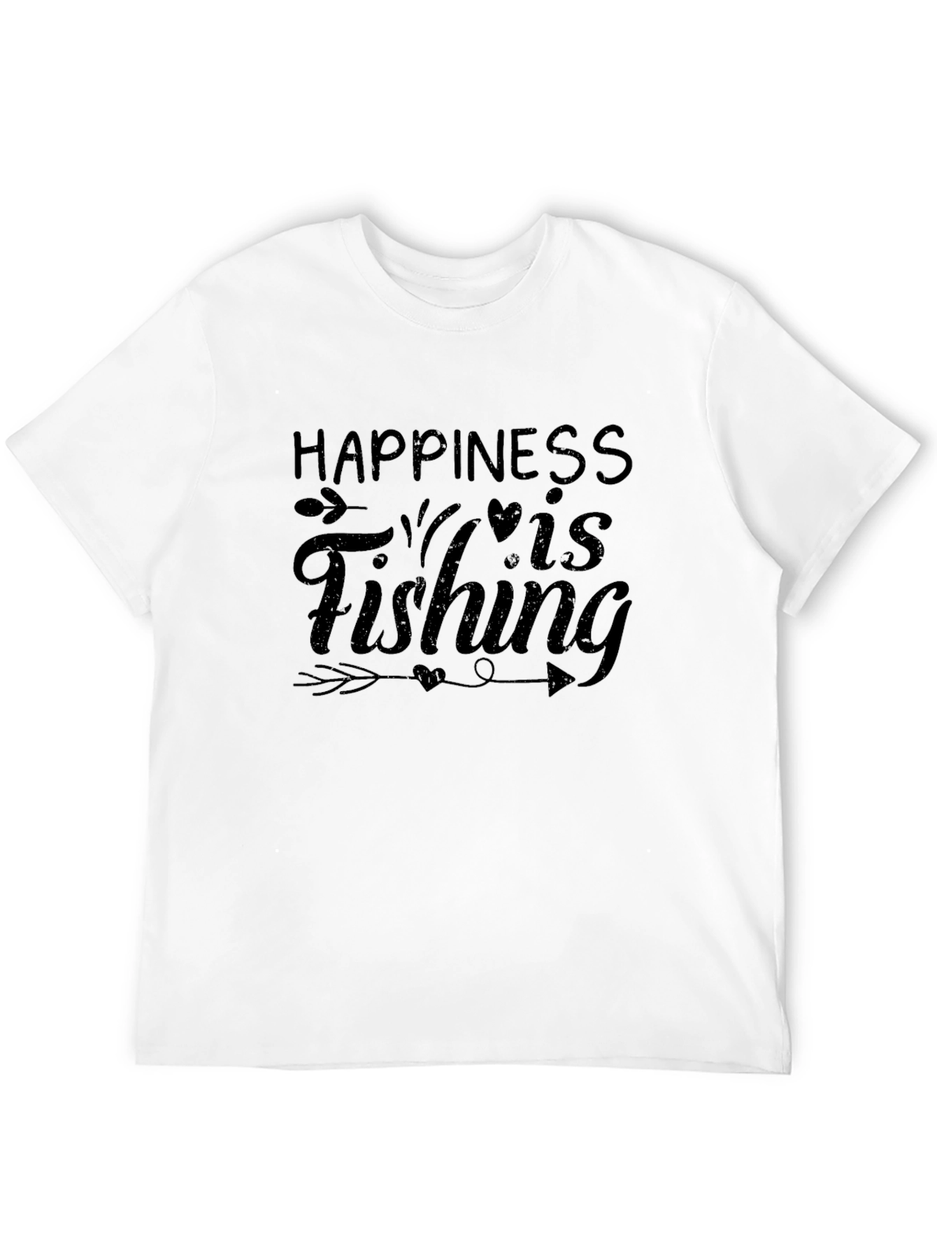 Happiness is Fishing Black Graphic T-Shirt