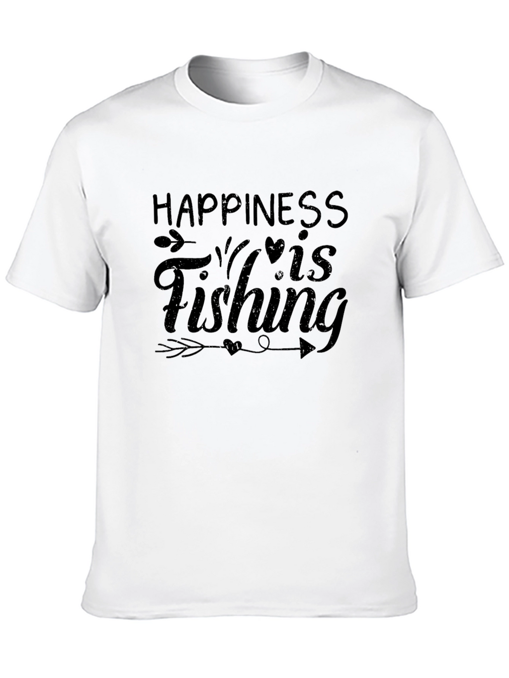 Happiness is Fishing Black Graphic T-Shirt