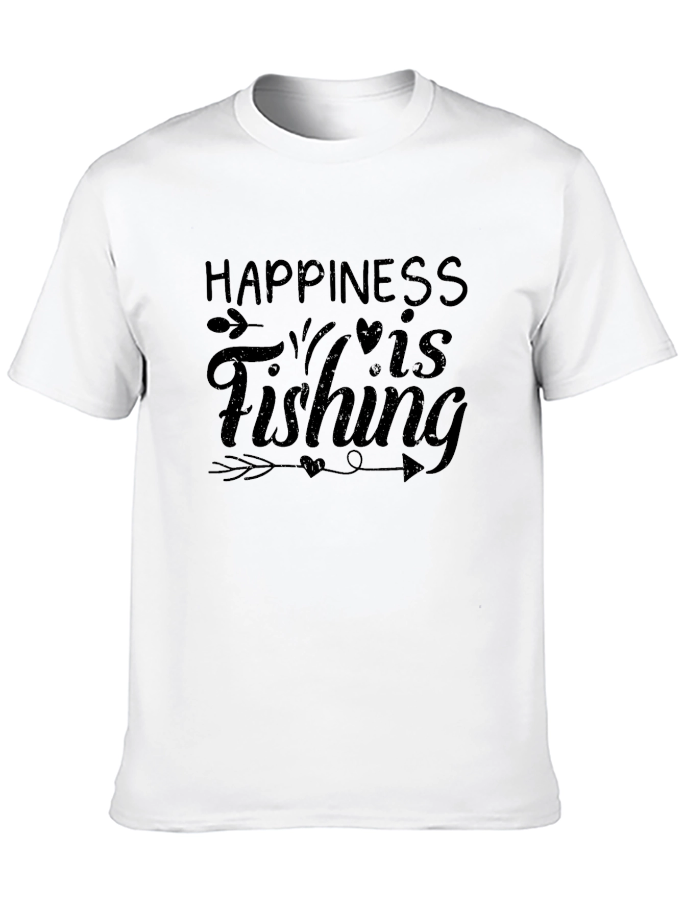 Happiness is Fishing Black Graphic T-Shirt