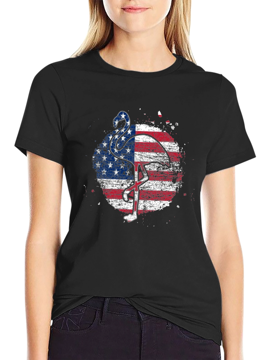 American Flag Flamingo Graphic T-Shirt