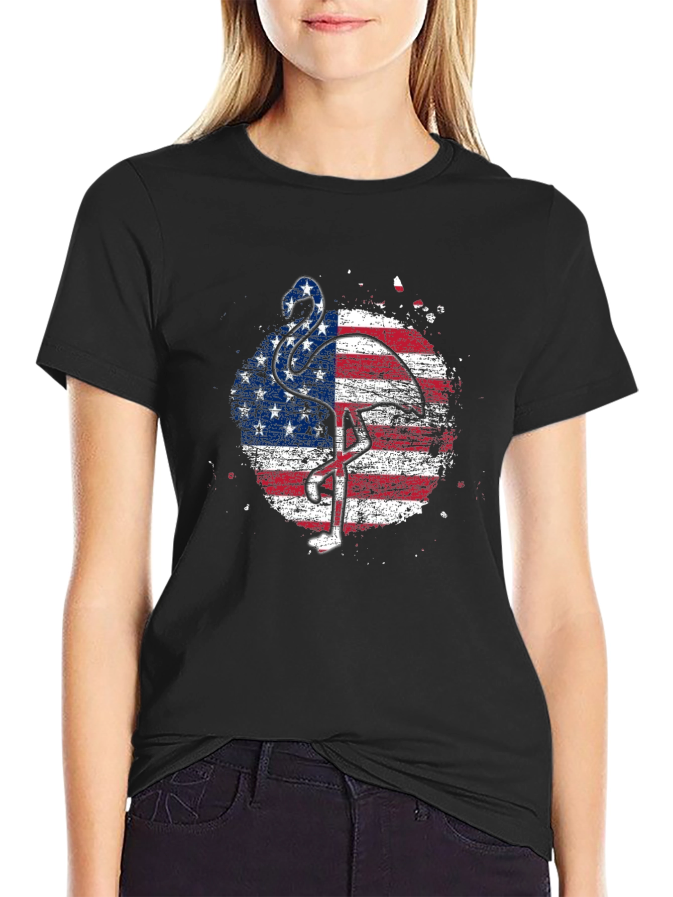 American Flag Flamingo Graphic T-Shirt