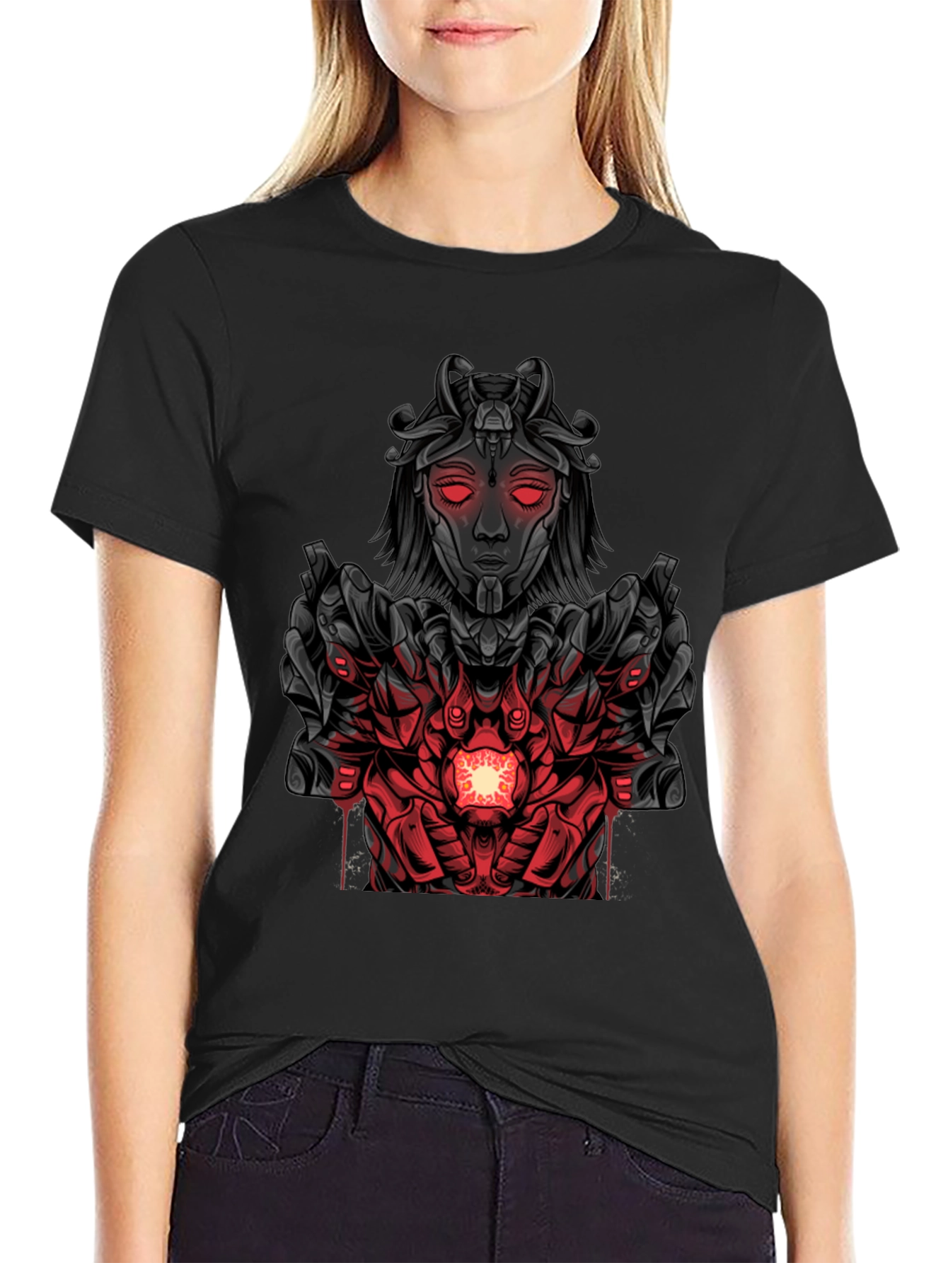 Cyberpunk Goddess Graphic Tee - Dark Futuristic Style