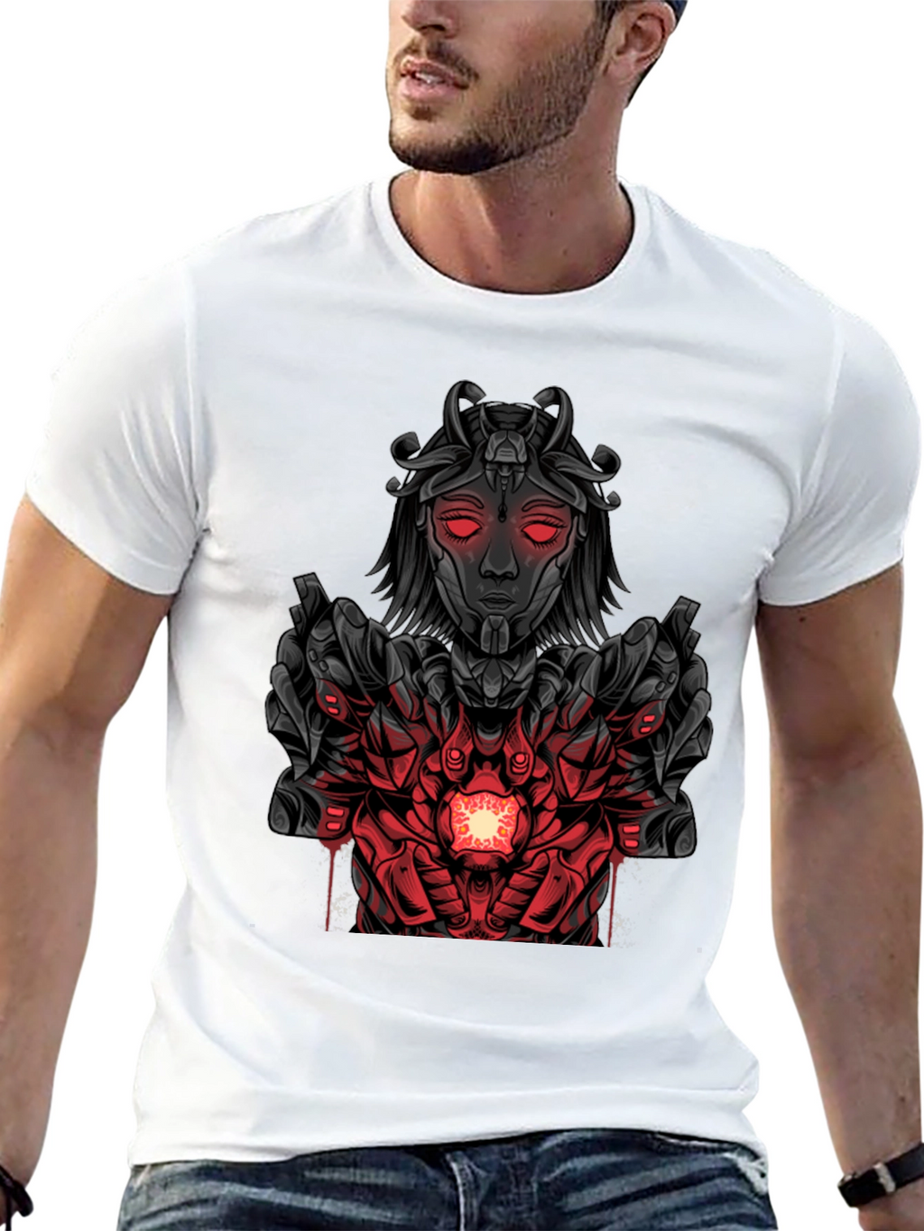 Cyberpunk Goddess Graphic Tee - Dark Futuristic Style