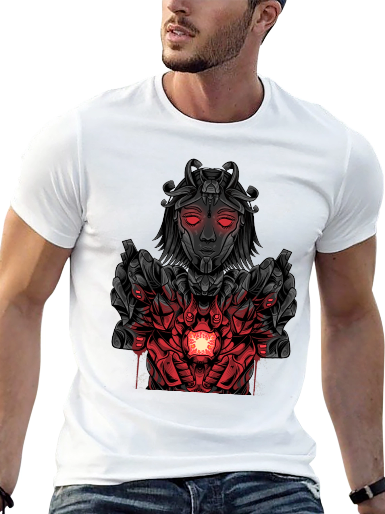 Cyberpunk Goddess Graphic Tee - Dark Futuristic Style
