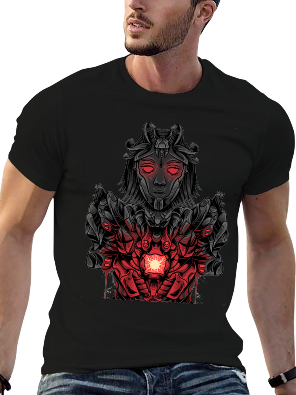 Cyberpunk Goddess Graphic Tee - Dark Futuristic Style