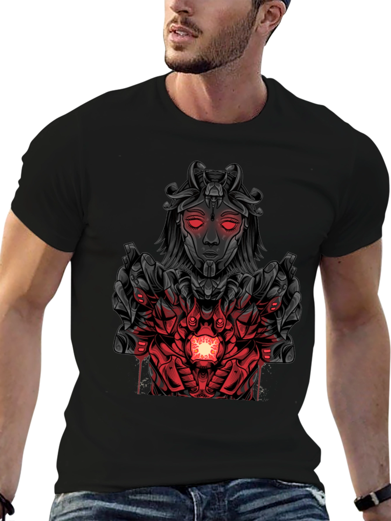 Cyberpunk Goddess Graphic Tee - Dark Futuristic Style