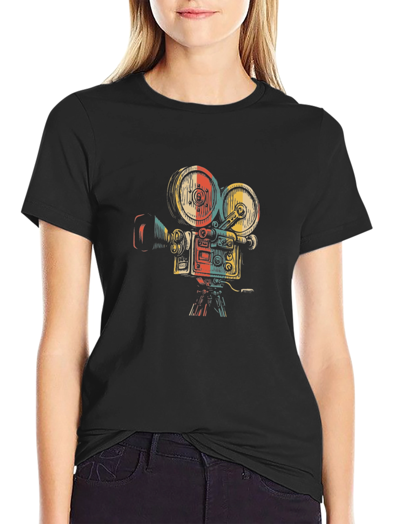 Retro Film Camera Graphic Tee - Black
