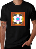 Retro Flower Graphic Tee - Black Cotton Blend
