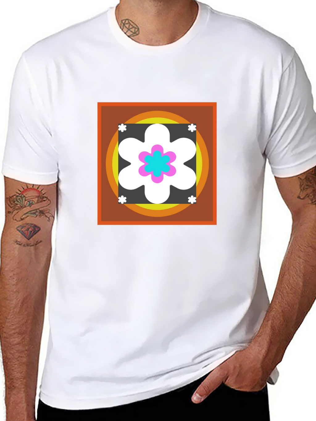 Retro Flower Graphic Tee - Black Cotton Blend