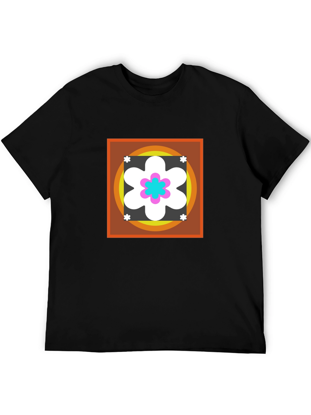 Retro Flower Graphic Tee - Black Cotton Blend