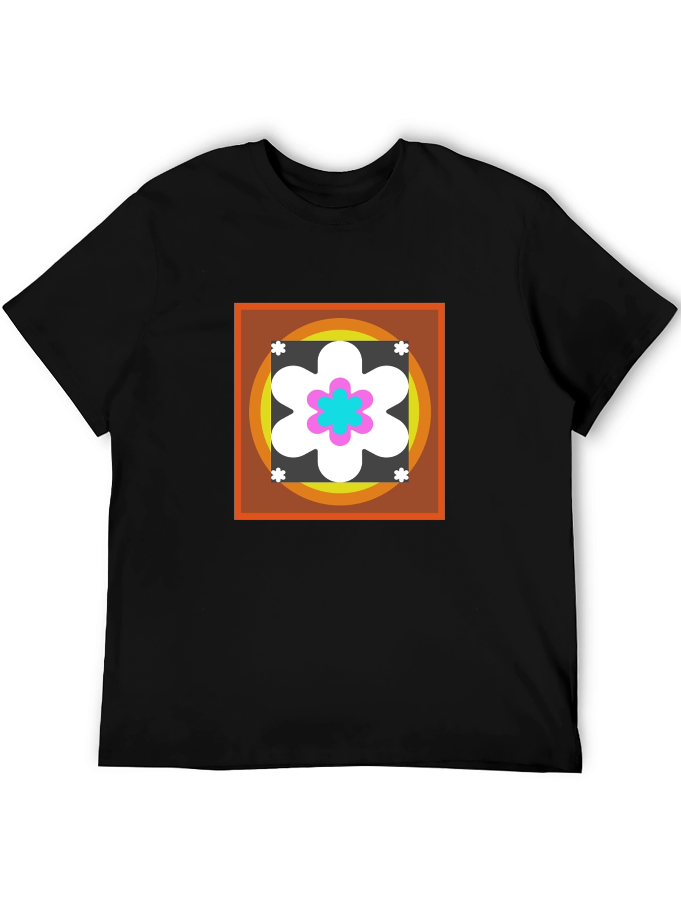 Retro Flower Graphic Tee - Black Cotton Blend