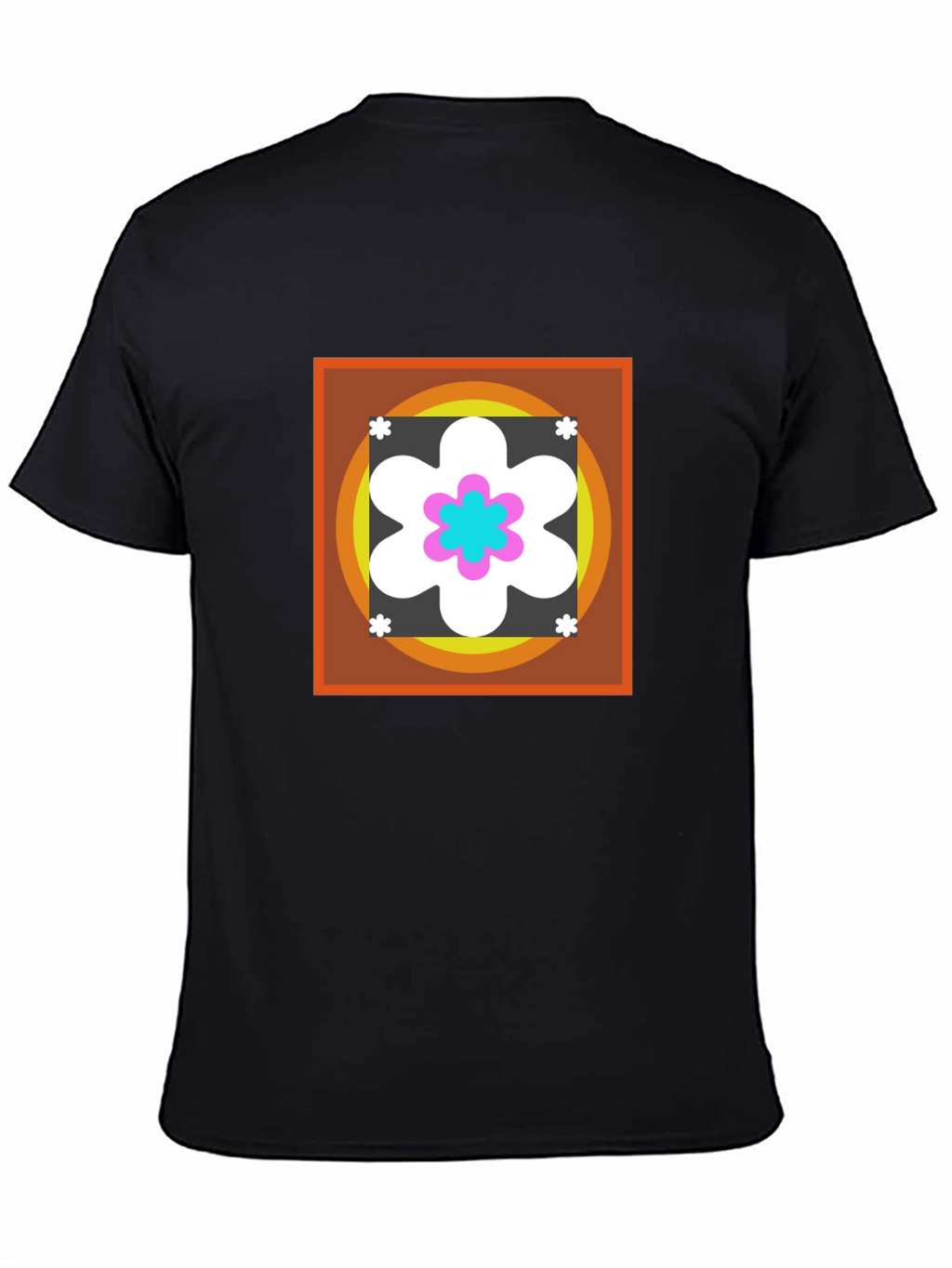 Retro Flower Graphic Tee - Black Cotton Blend