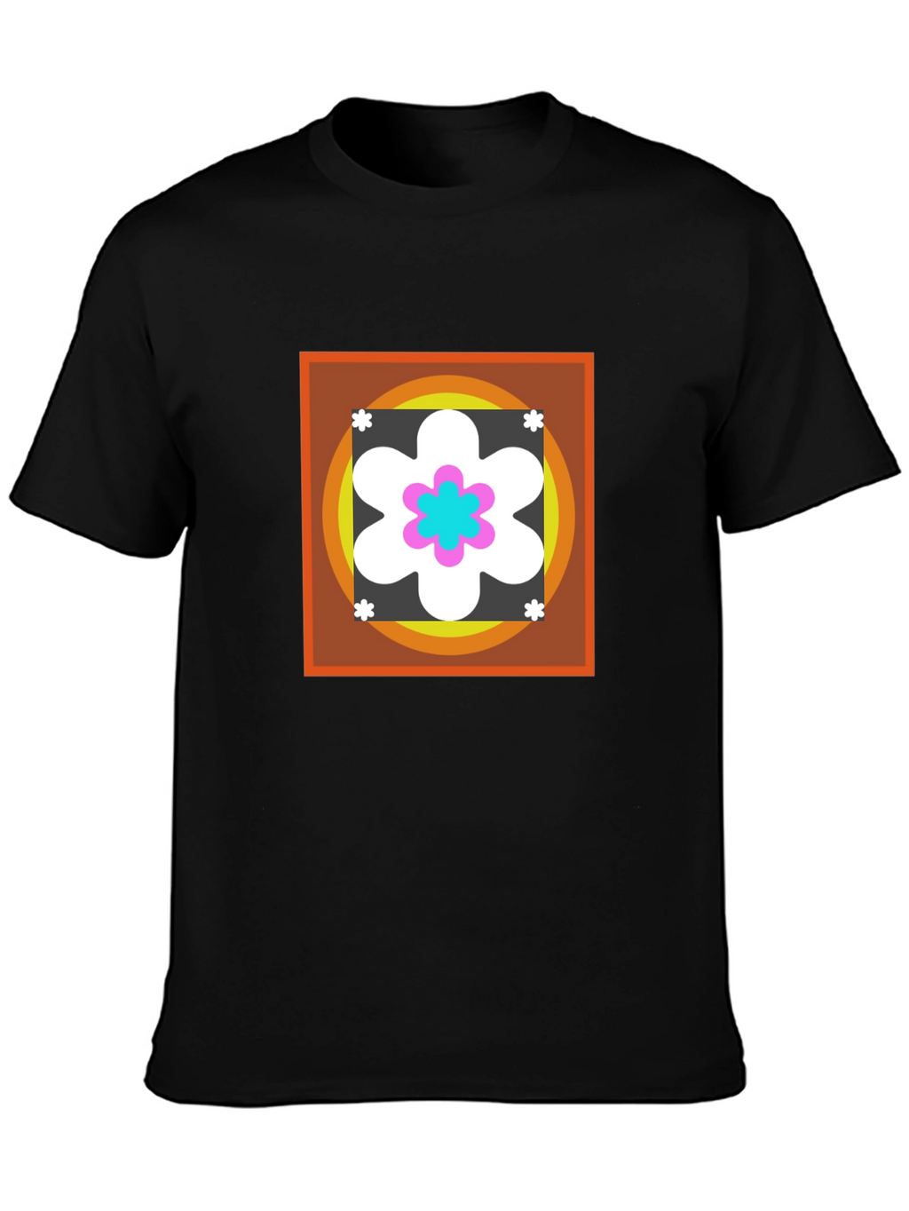 Retro Flower Graphic Tee - Black Cotton Blend