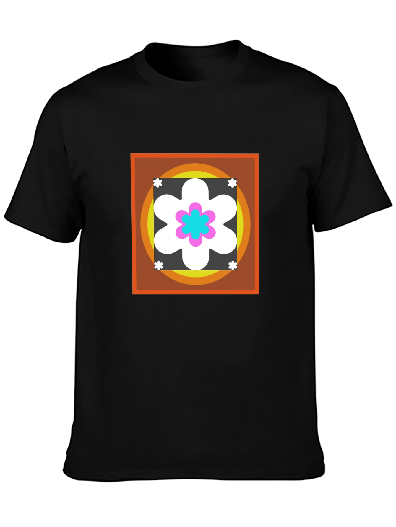 Retro Flower Graphic Tee - Black Cotton Blend