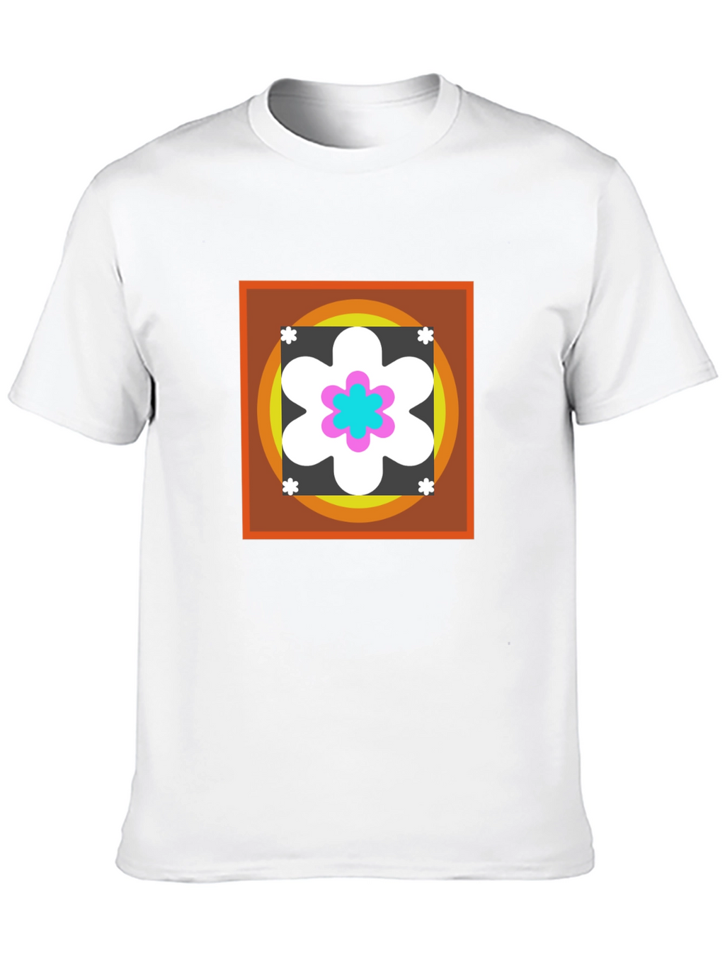 Retro Flower Graphic Tee - Black Cotton Blend