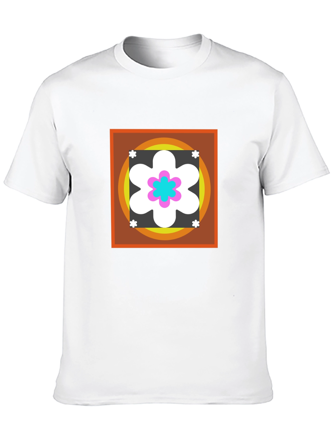 Retro Flower Graphic Tee - Black Cotton Blend