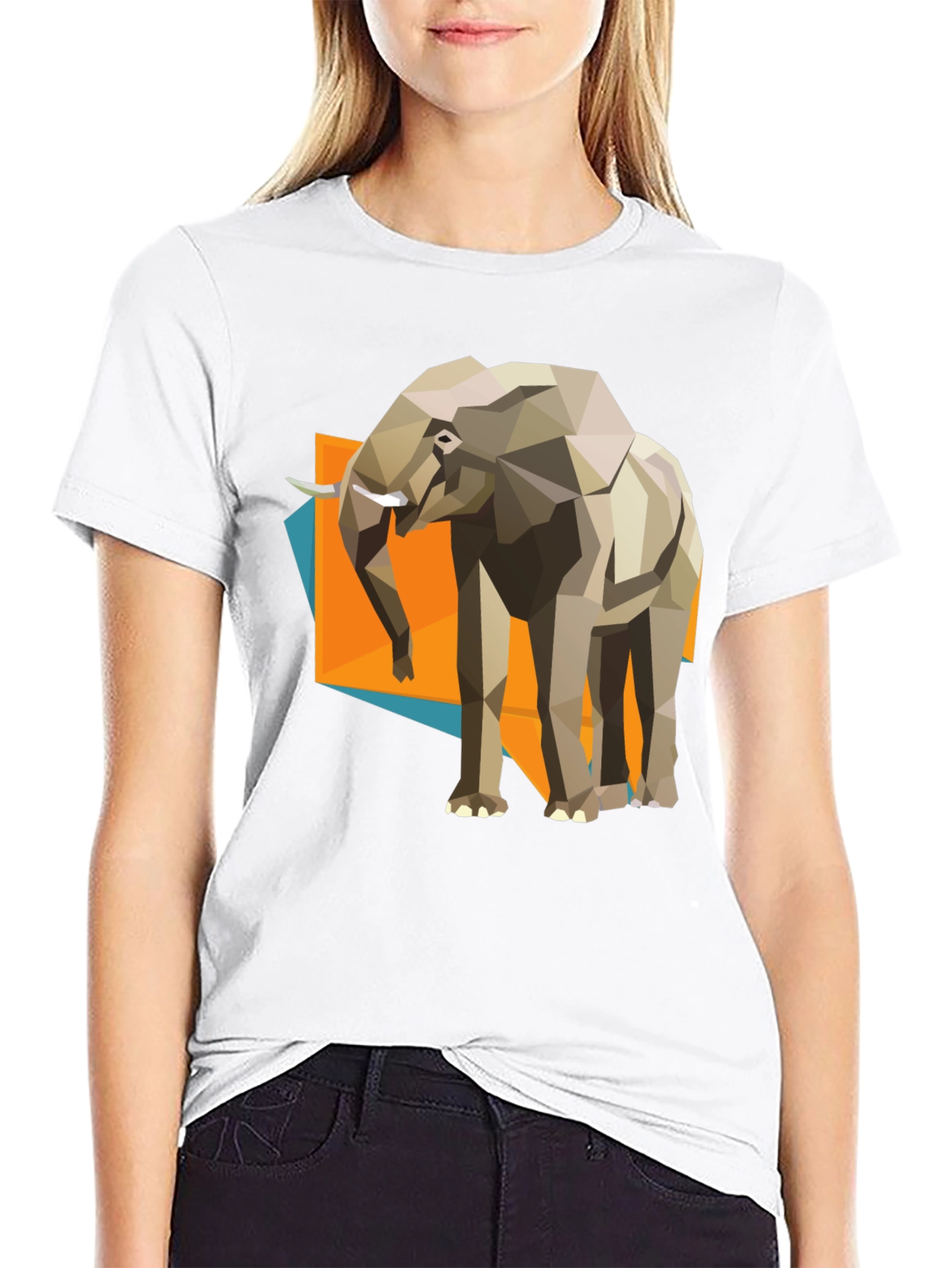 Geometric Elephant Graphic Tee - Modern Artistic Design