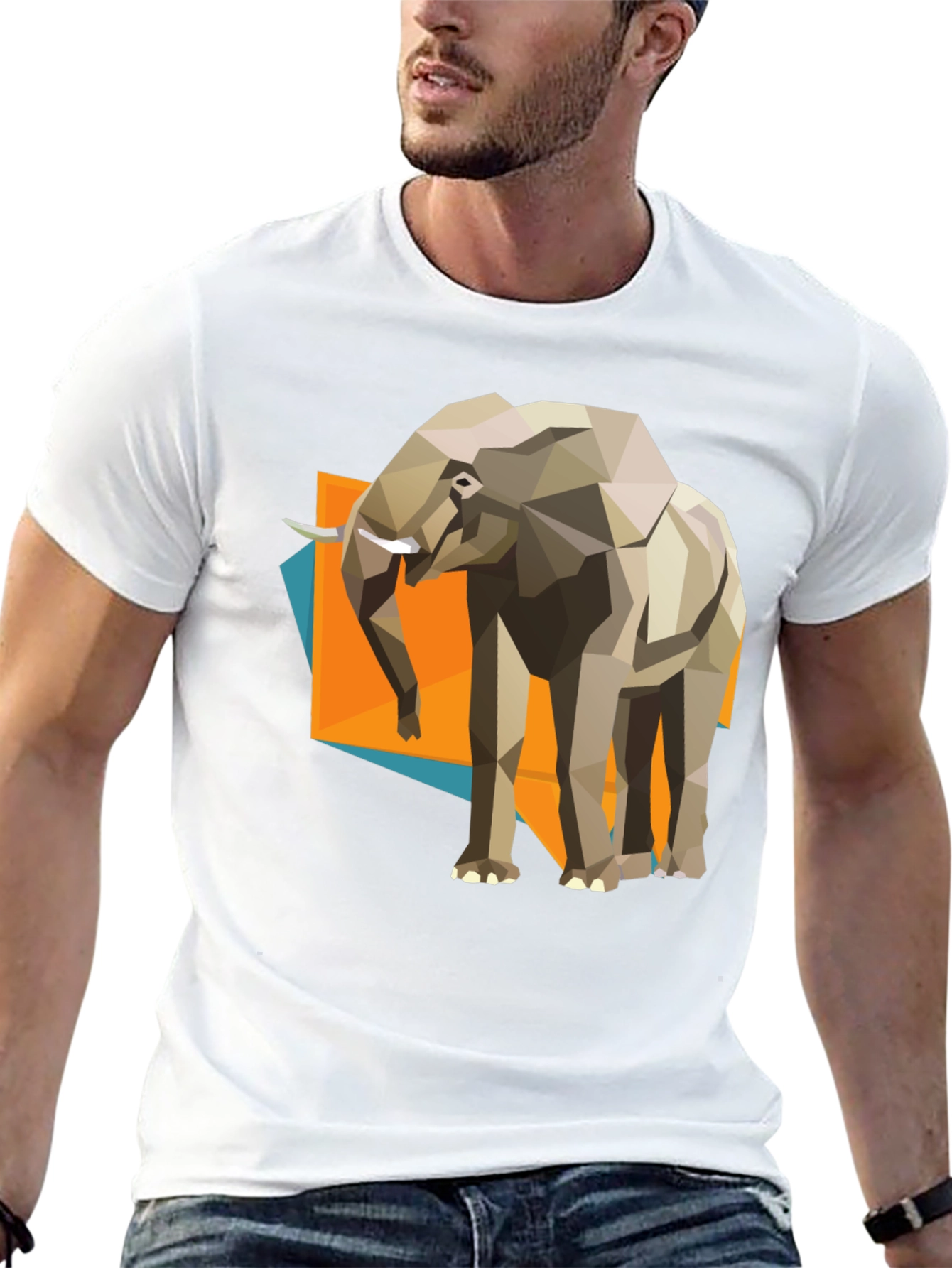 Geometric Elephant Graphic Tee - Modern Artistic Design