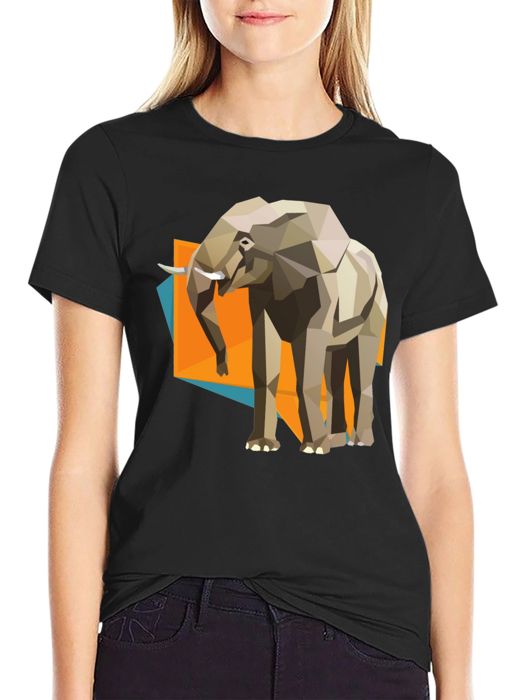 Geometric Elephant Graphic Tee - Modern Artistic Design