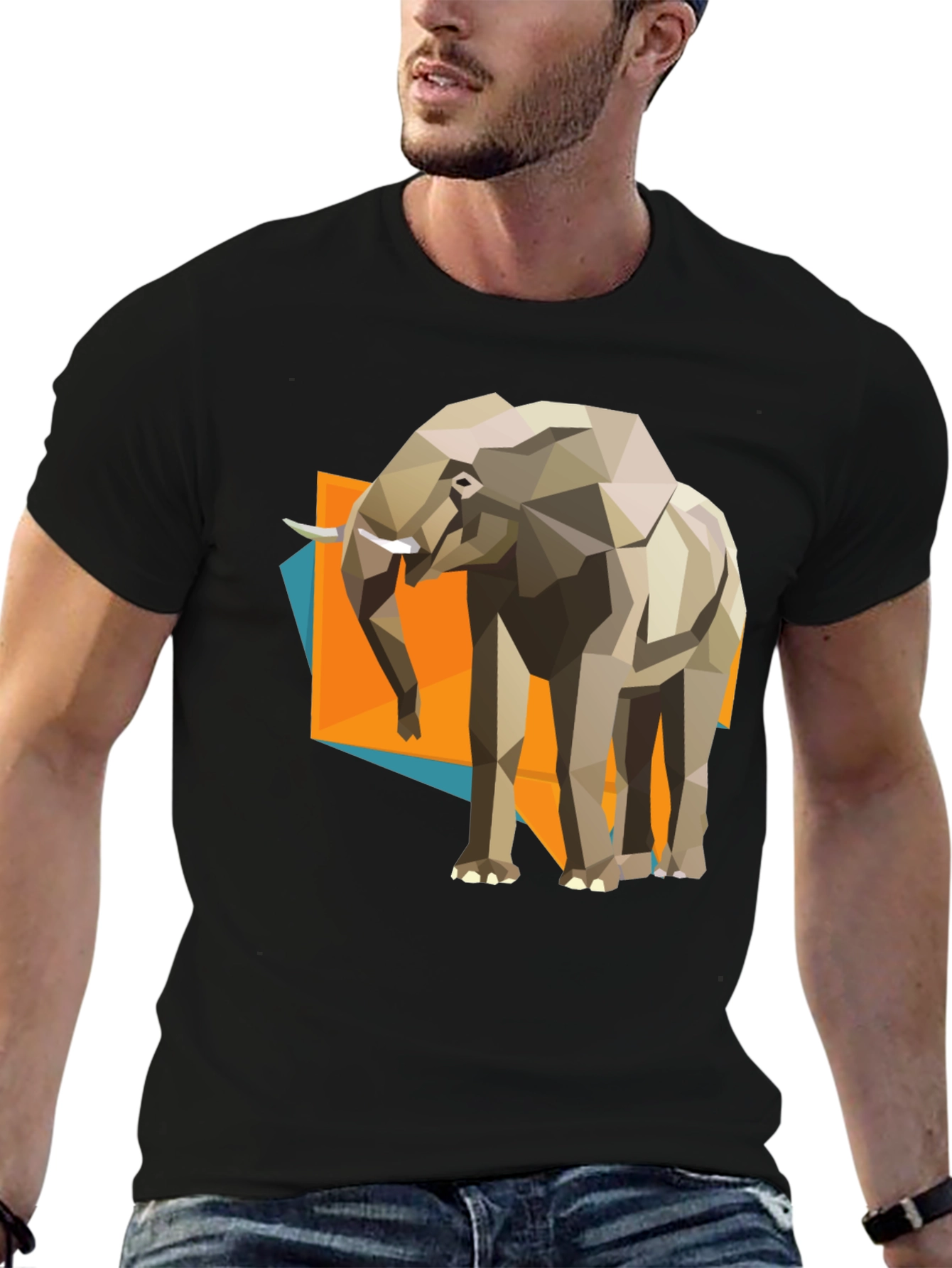 Geometric Elephant Graphic Tee - Modern Artistic Design
