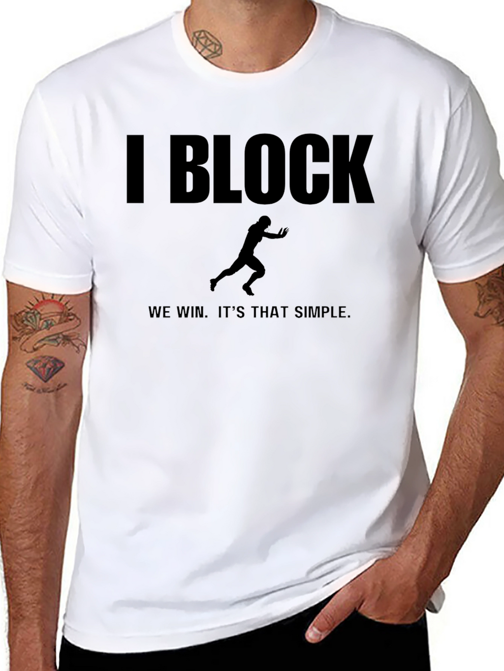 I Block We Win Football T-Shirt - Black