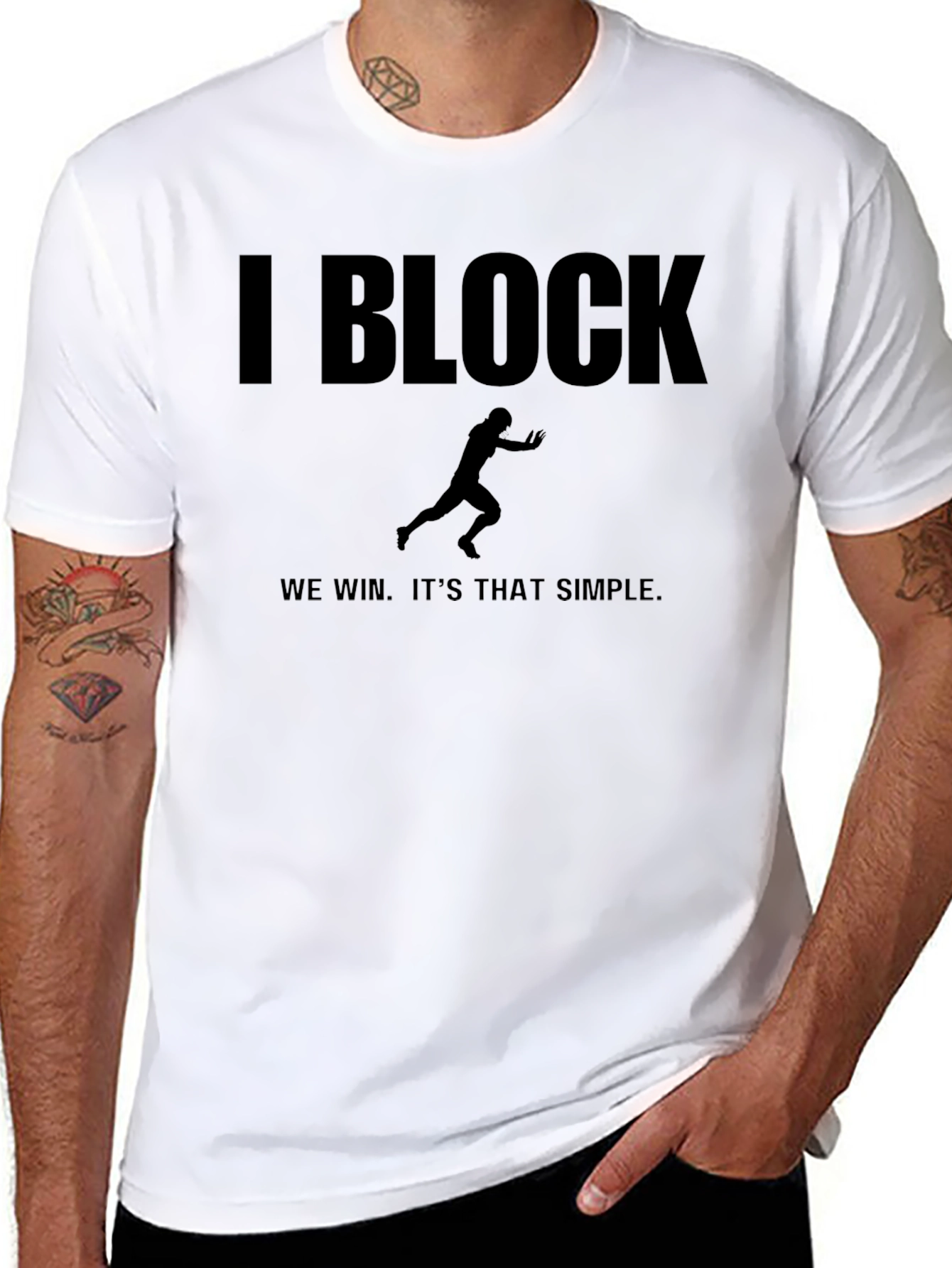 I Block We Win Football T-Shirt - Black
