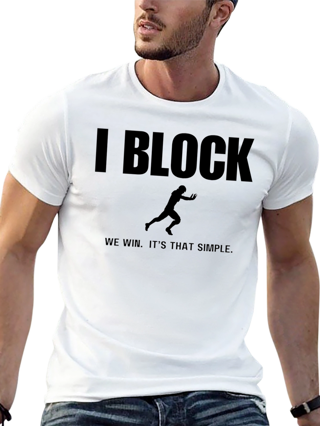 I Block We Win Football T-Shirt - Black