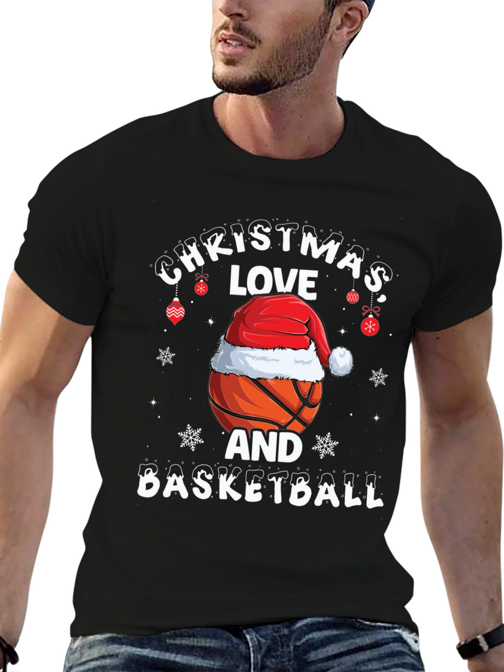 Christmas Love and Basketball Graphic T-Shirt