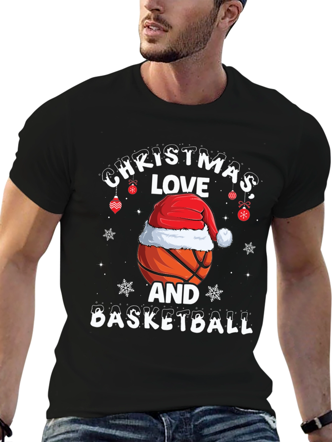 Christmas Love and Basketball Graphic T-Shirt