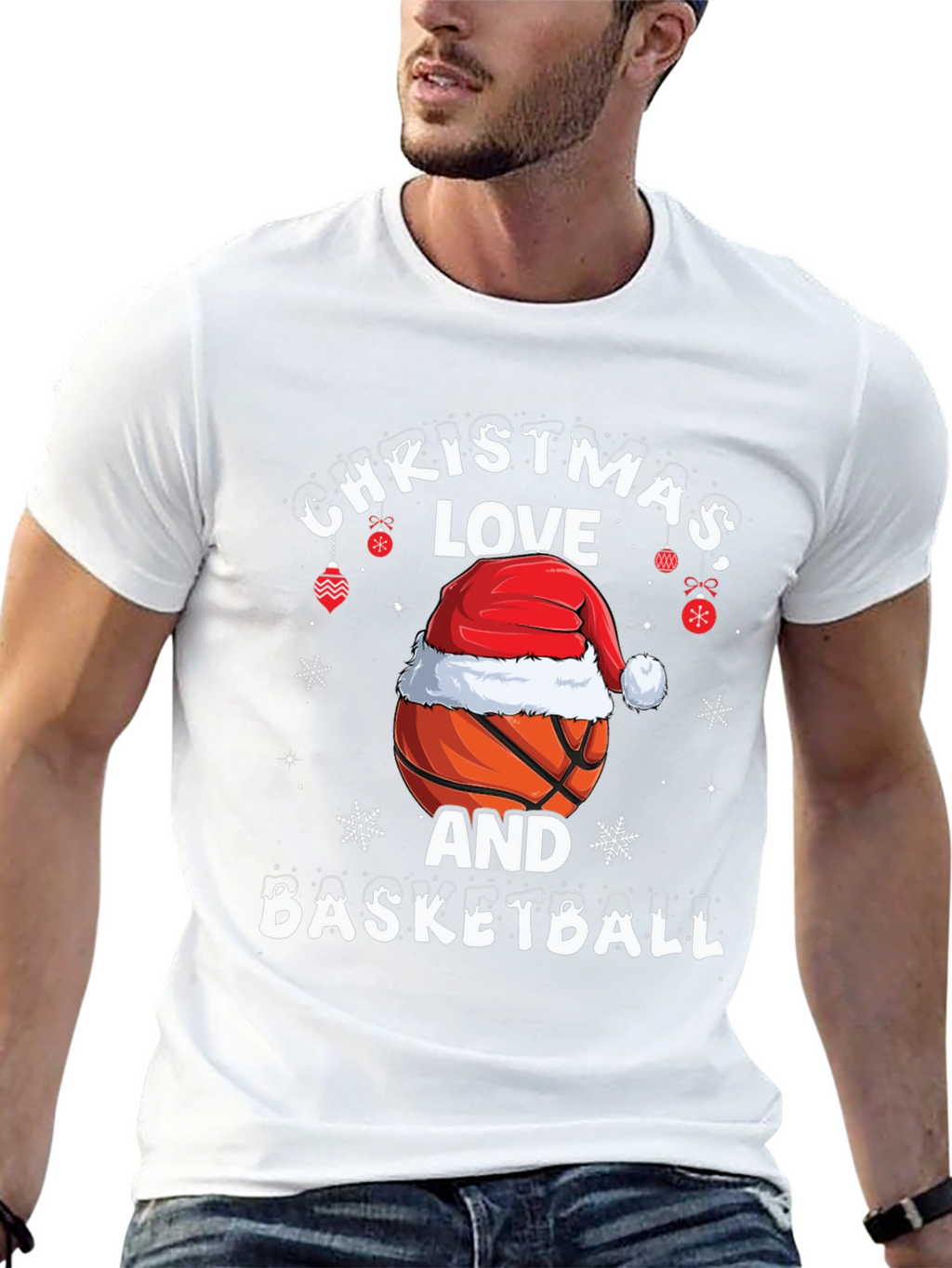 Christmas Love and Basketball Graphic T-Shirt