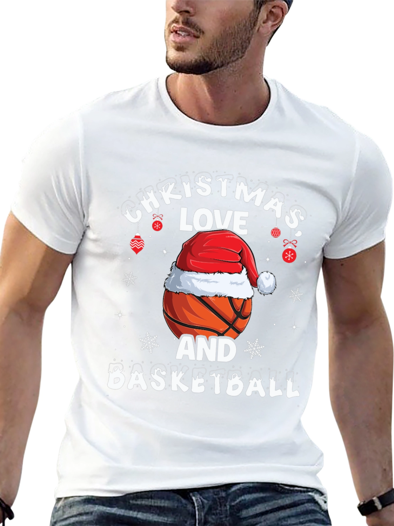 Christmas Love and Basketball Graphic T-Shirt