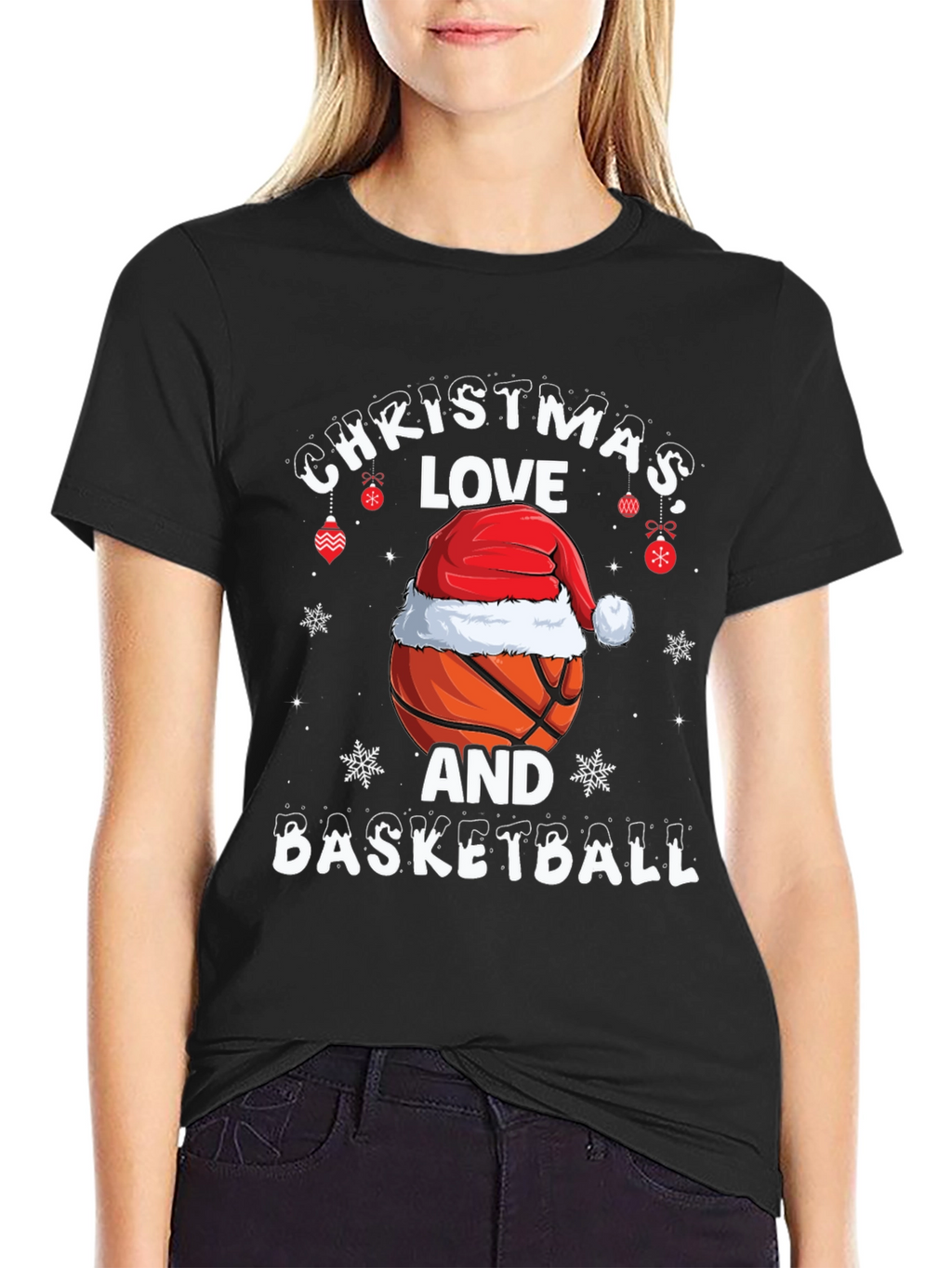 Christmas Love and Basketball Graphic T-Shirt