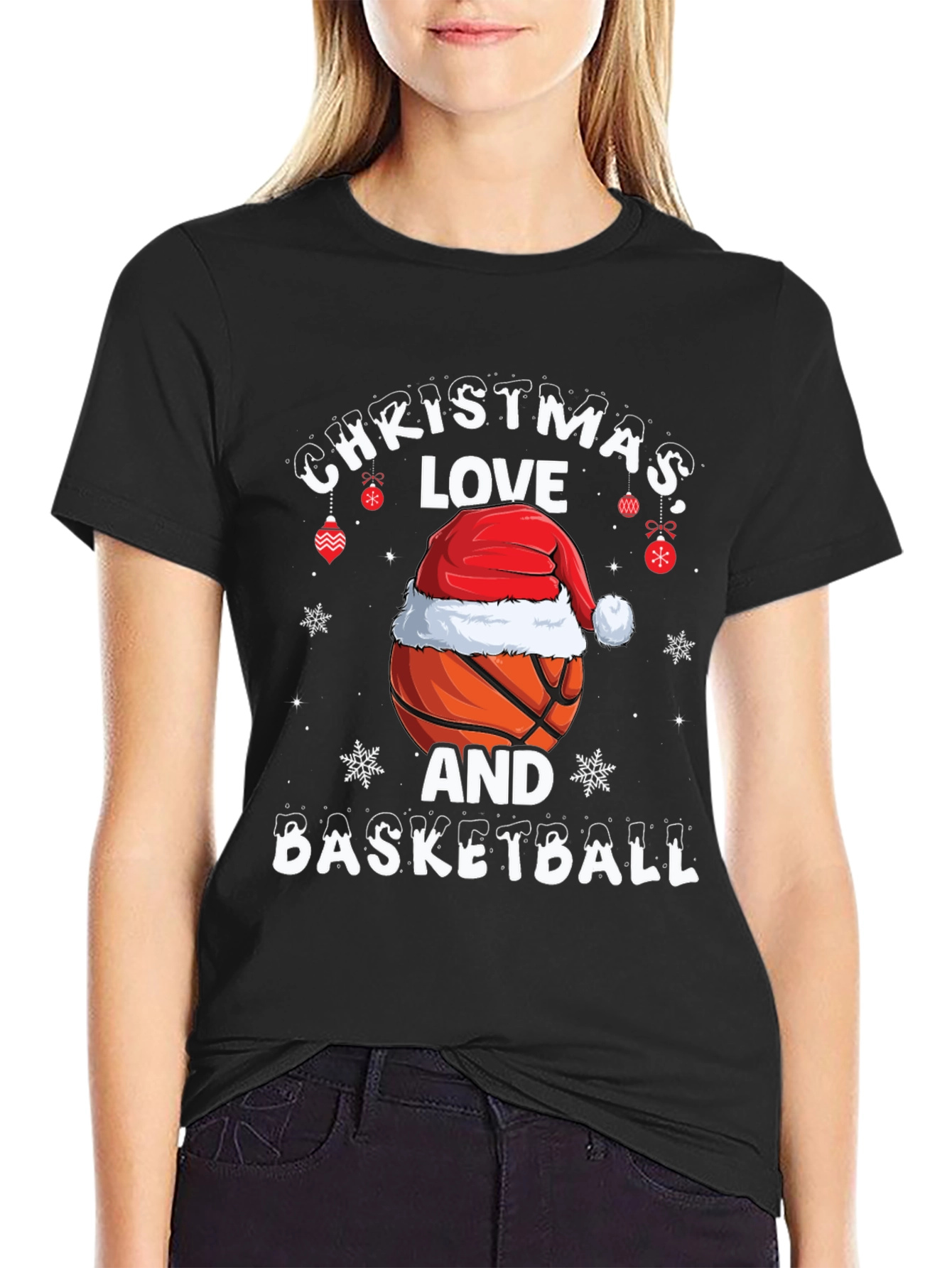 Christmas Love and Basketball Graphic T-Shirt