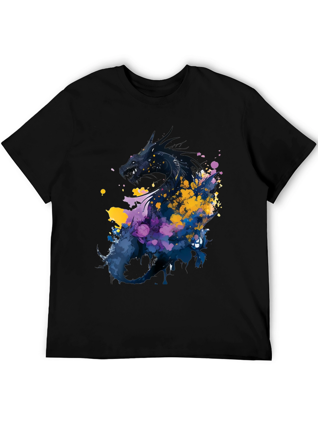Dragon Art Graphic Print Black T-Shirt