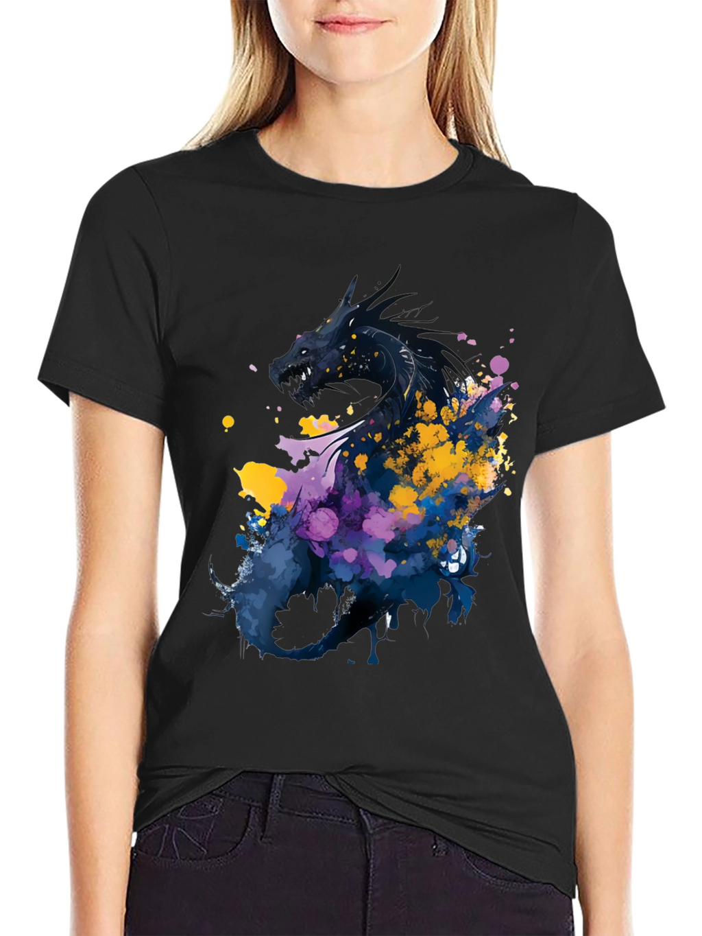 Dragon Art Graphic Print Black T-Shirt