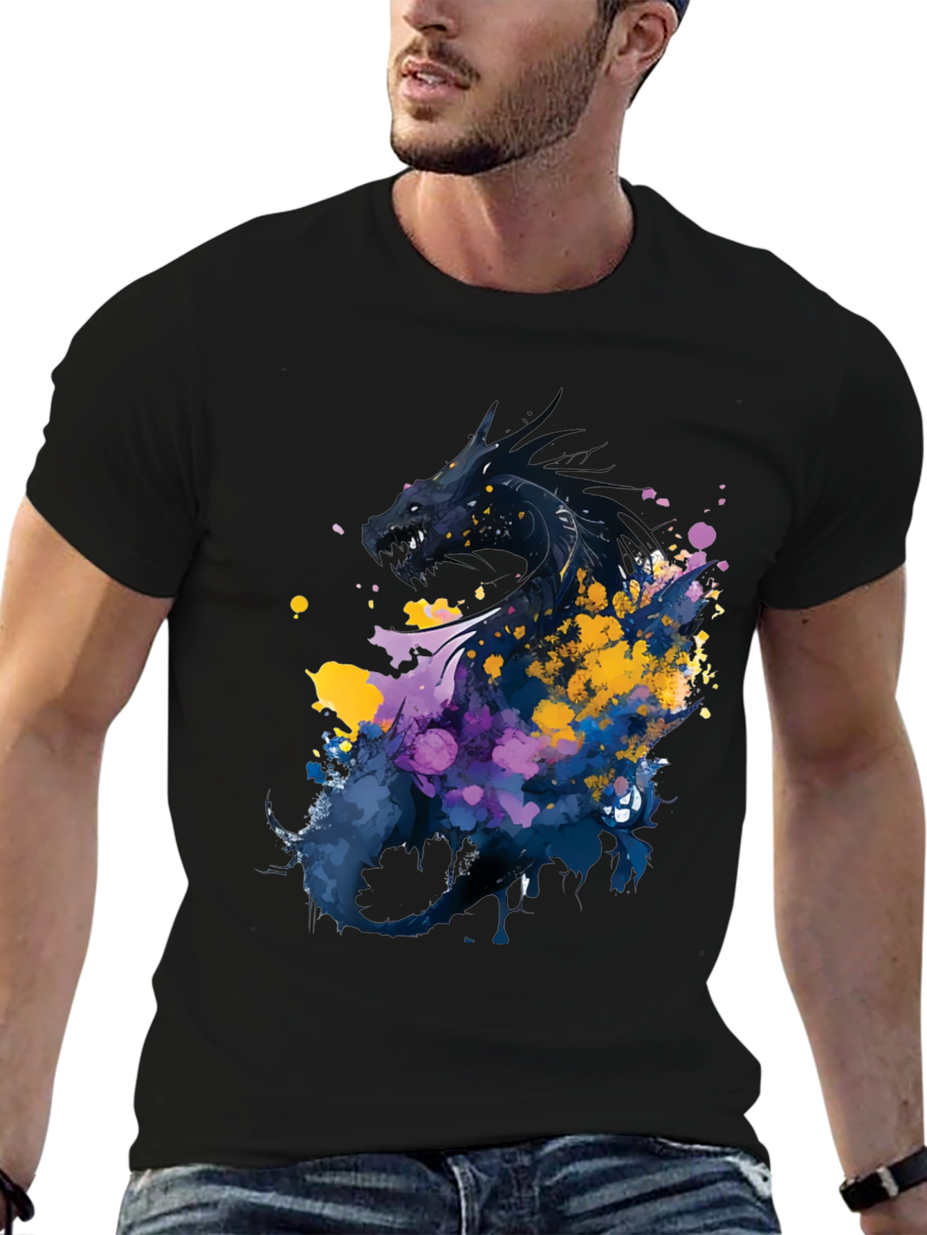 Dragon Art Graphic Print Black T-Shirt