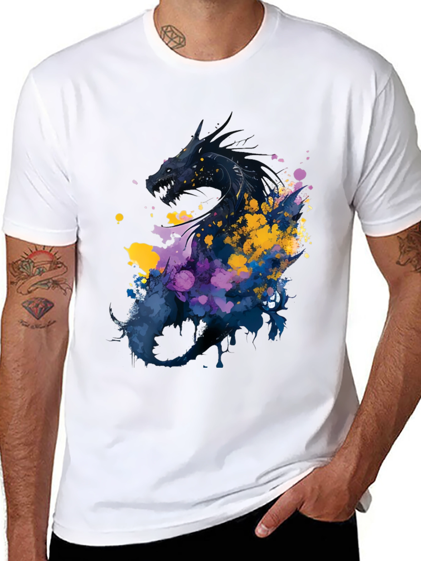 Dragon Art Graphic Print Black T-Shirt
