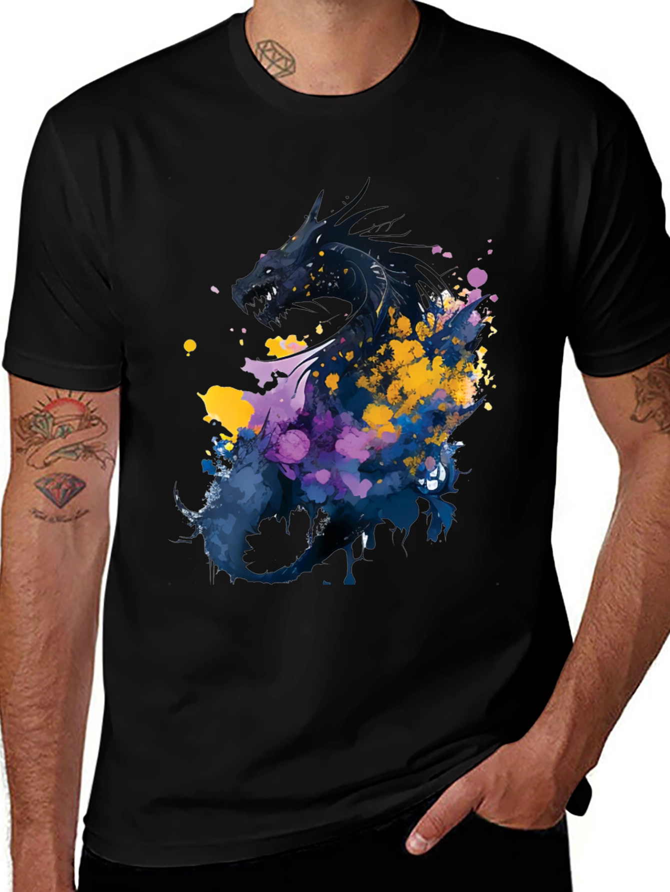 Dragon Art Graphic Print Black T-Shirt